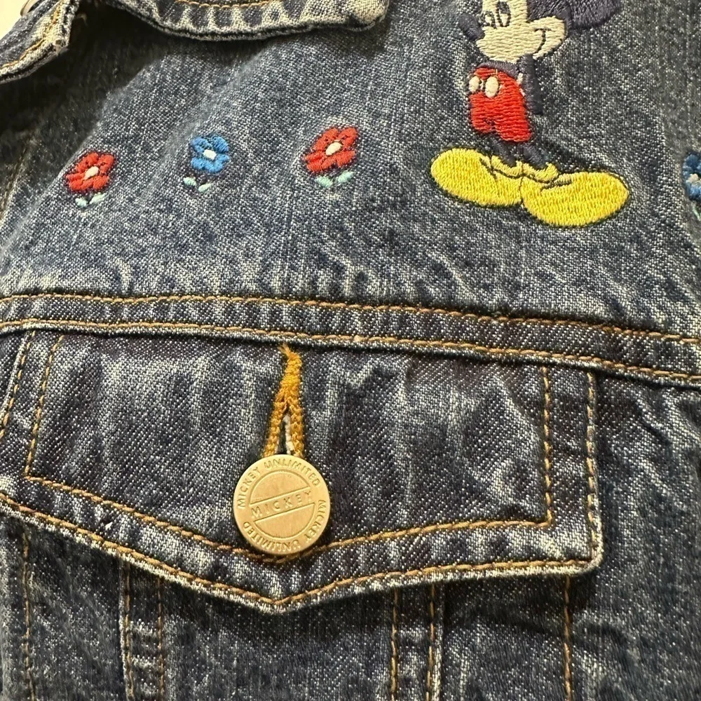 Vintage 90's Mickey Unlimited Tag Mickey Mouse Flowers Jean Jacket, Disney - Picture 3 of 3